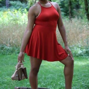Red-orange Halter Dress